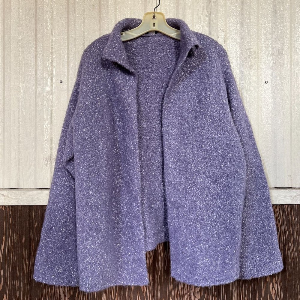 Eileen Fisher chunky cardigan lavender purple alpaca silk wool blend size L